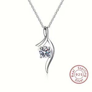 1-Carat Moissanite Pendant  925 Sterling  Silver Necklace Rivals Diamonds